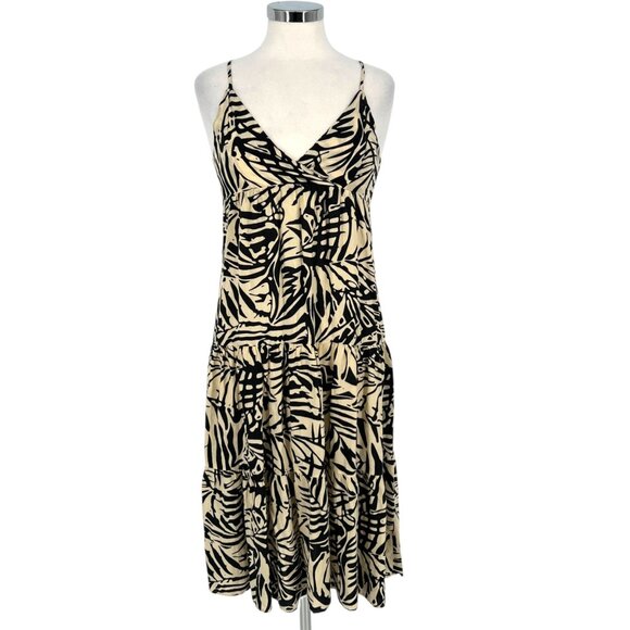 Patrons Of Peace Tropical Leaf Print V-Neck Sundress Ivory Black Size XS - Picture 1 of 12